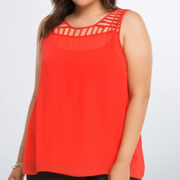 Torrid Red CHIFFON CAGE TANK TOP Size 00 NWOT - Picture 3 of 3